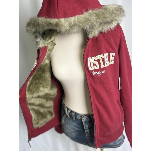 Aeropostale Y2K Faux Fur Lined Zip Up Hoodie XL Red Rare - Picture 3 of 6
